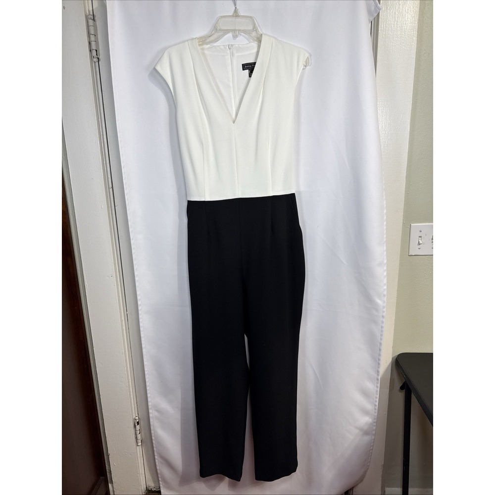 Jessica Howard Women's Black & White Belted Jumpsuit, Pockets Size 16